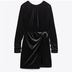 Zara Black Velvet Ruched Draped Mini Dress Size XL EUC